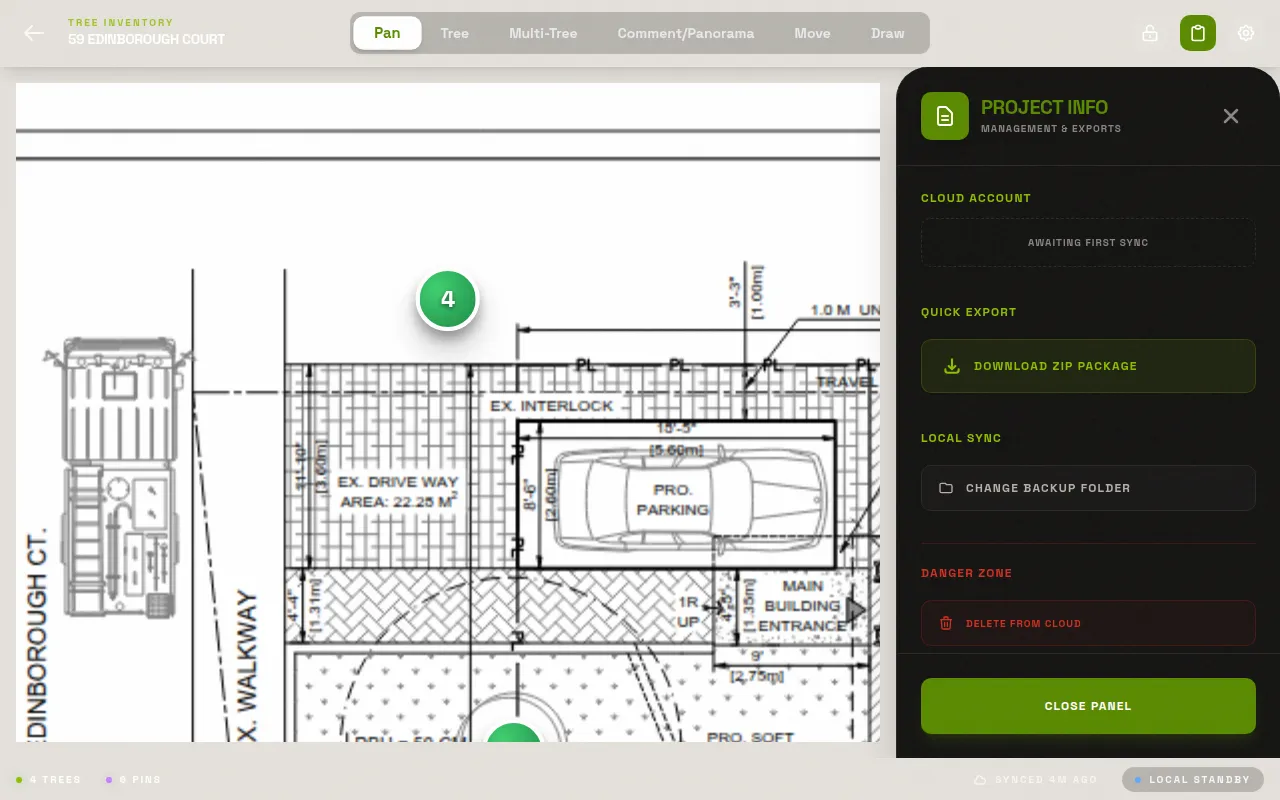 LogLog export dialog showing the Download ZIP Package button with project summary
